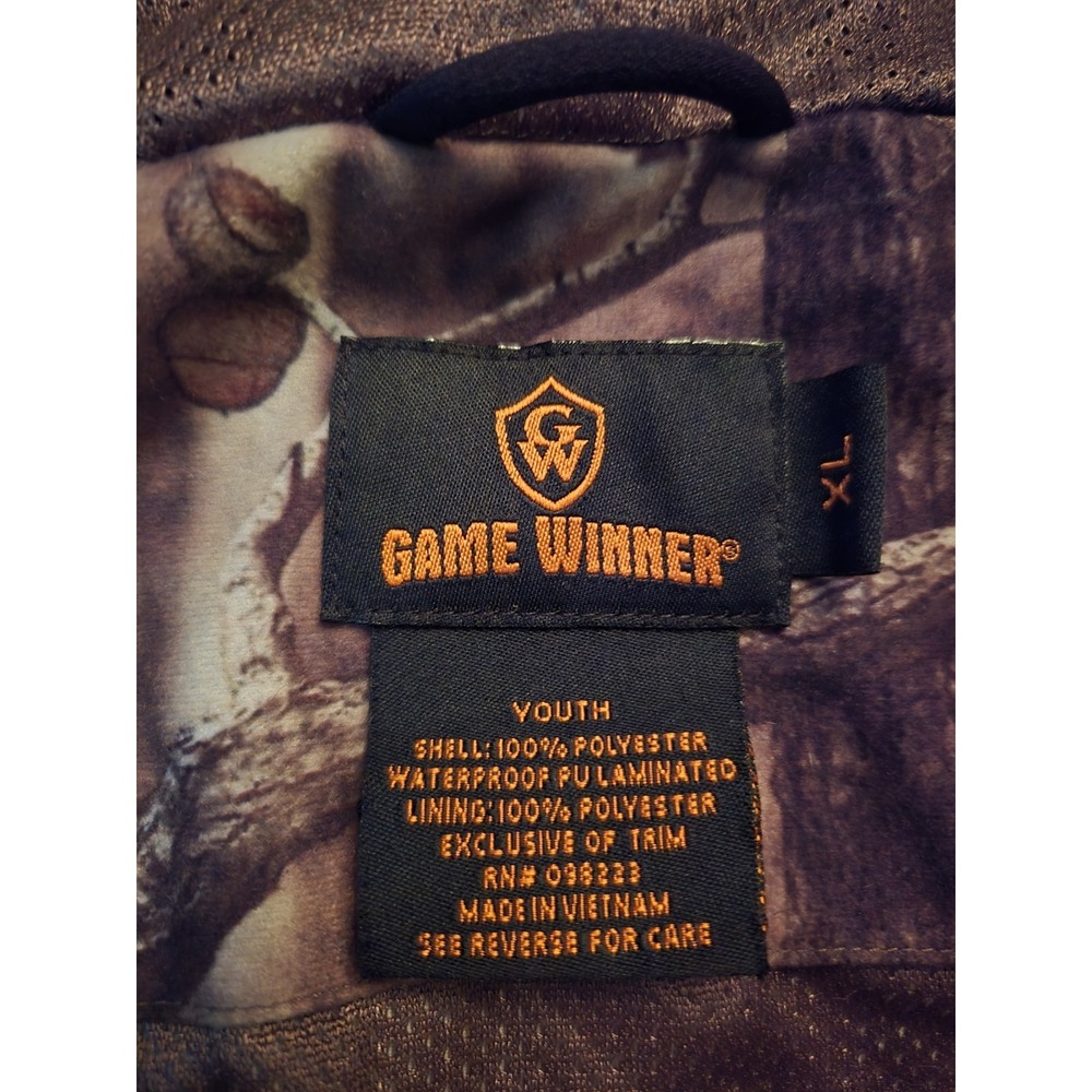 Game Winner Youth XL Camo Hunting Jacket Waterproof Shell Hooded Coat Full Zip - Picture 3 of 7